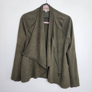 Ethereal Olive Green Asymmetrical Zipper Boho Raw Hem Women's Jacket   Size M